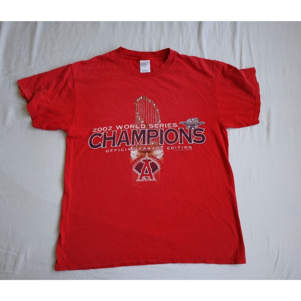 Vintage 2002 Anaheim Angels World Series Champions Parade T Shirt Red XL MLB